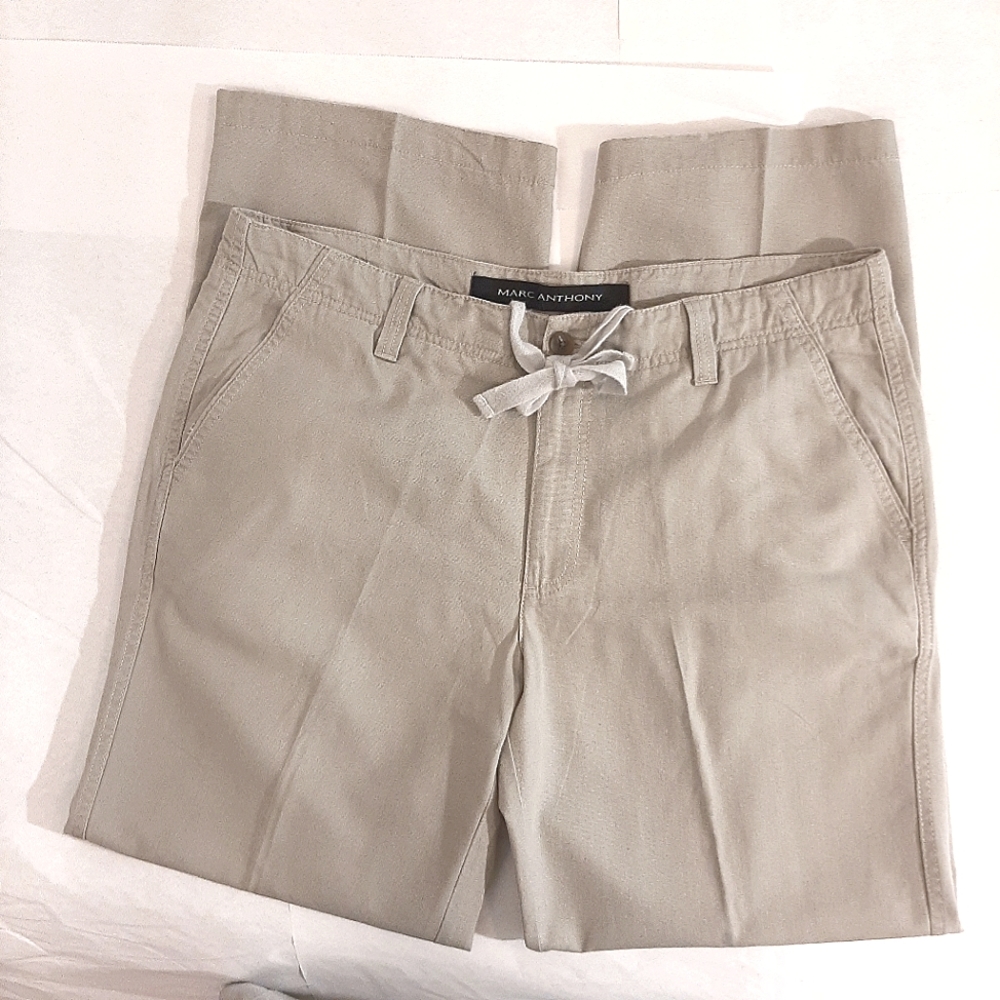 Marc Anthony Men's Linen Blend Pants W/Side Pockets 36X32 Khaki/Beige EUC